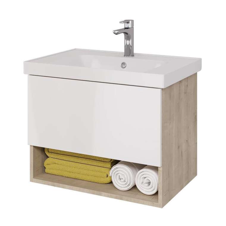 Тумба под раковину подвесная Dreja Perfecto 70 см, дуб эврика/белый