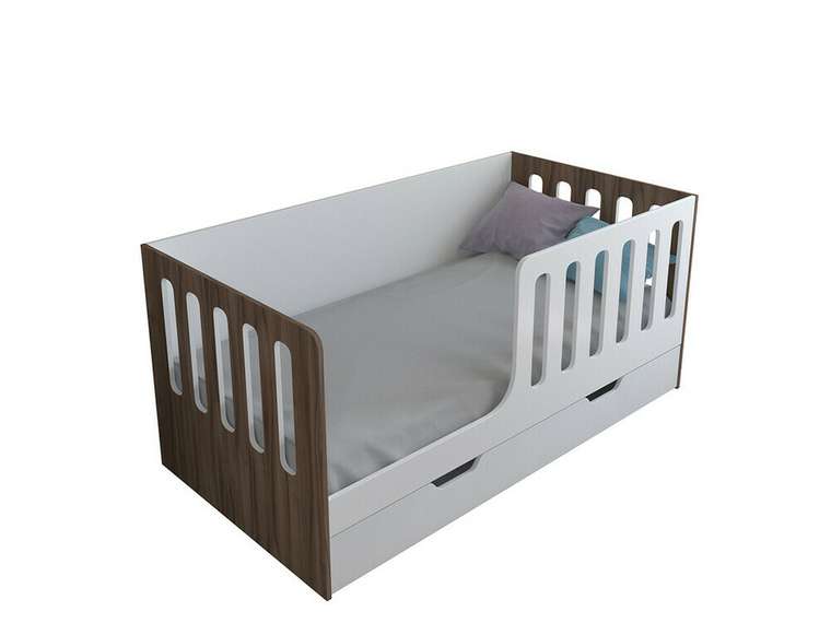 Кроватка Астра 12 80x160 цвета Орех-белый с выдвижным ящиком 