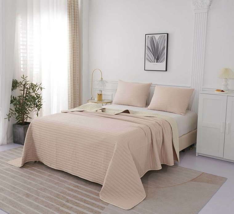 Покрывало с наволочкой Самуэль №4 160х220 бежевого цвета