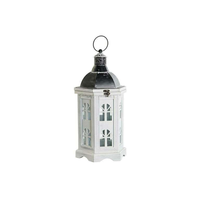 Фонарь DKD Home Decor Отделка состаренная Белый Темно-серый Деревянный Стеклянный 19 x 17 x 39 cm