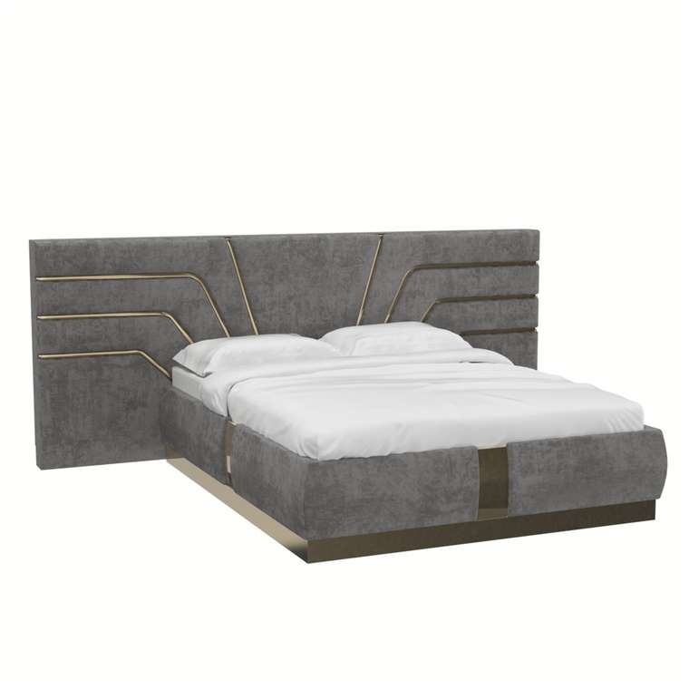 Кровать Sogno d’oro 160х200 серого цвета с золотыми молдингами и подъемным механизмом