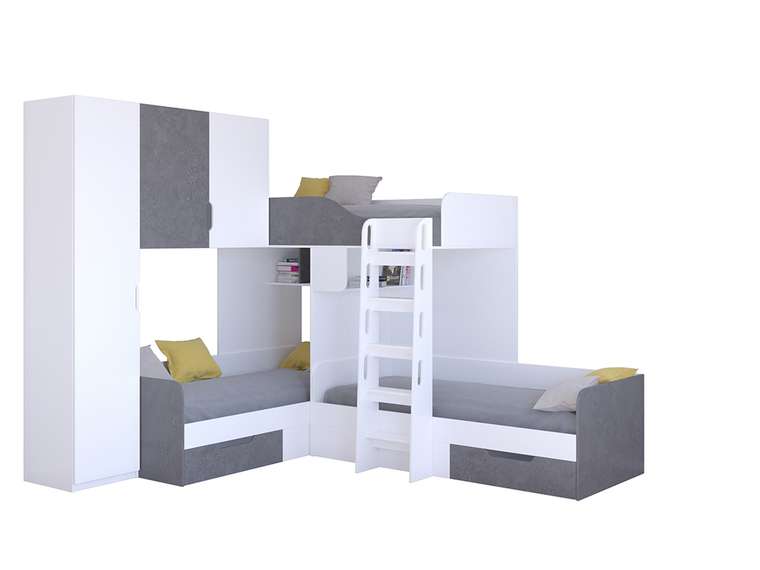 Двухъярусная кровать Трио 1 80х190 цвета Железный камень-белый