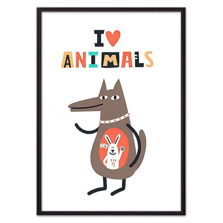 Постер в рамке Волк "I love animals" 21х30 см