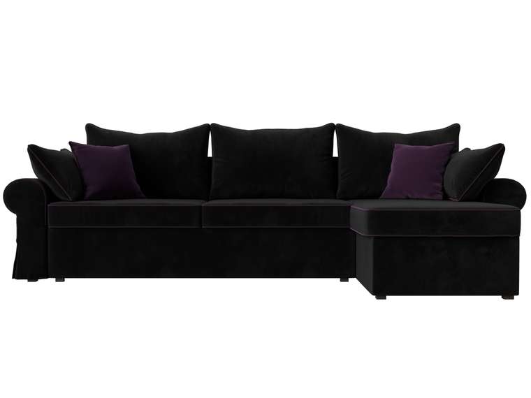 Угловой диван-кровать Элис черного цвета с фиолетовой окантовкой правый угол