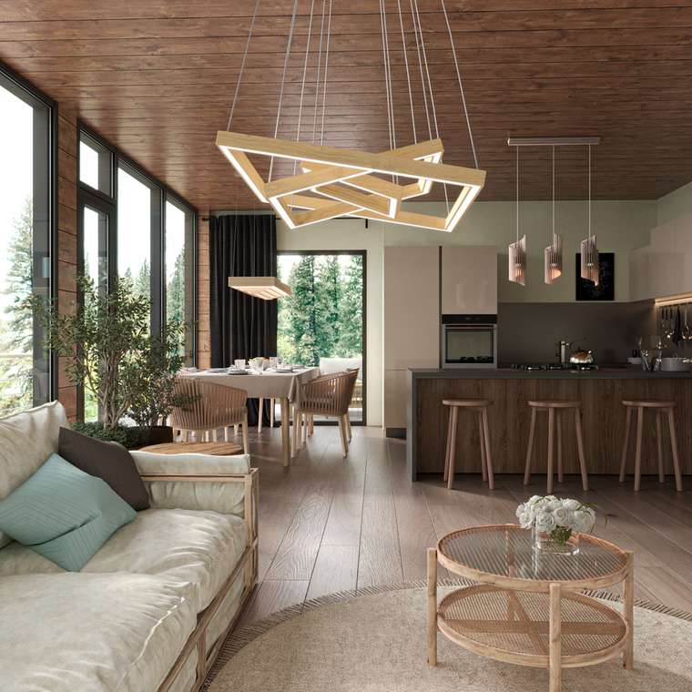 Подвесная люстра Фулла 100х100 из массива тика