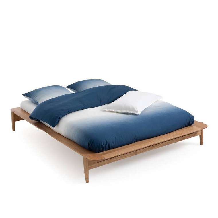 Кровать из массива дуба с кроватным основанием Jucca 140х190 бежевого цвета