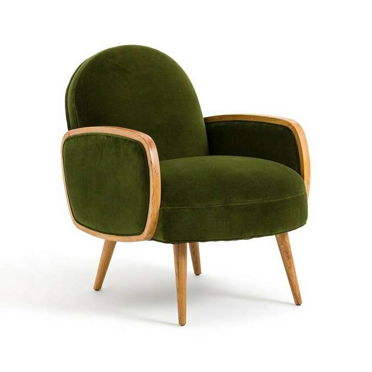 Кресло из велюра и дуба Buisseau темно-зеленого цвета