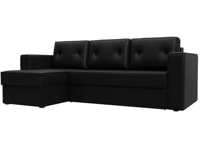 Угловой диван-кровать Принстон черного цвета левый угол (экокожа)