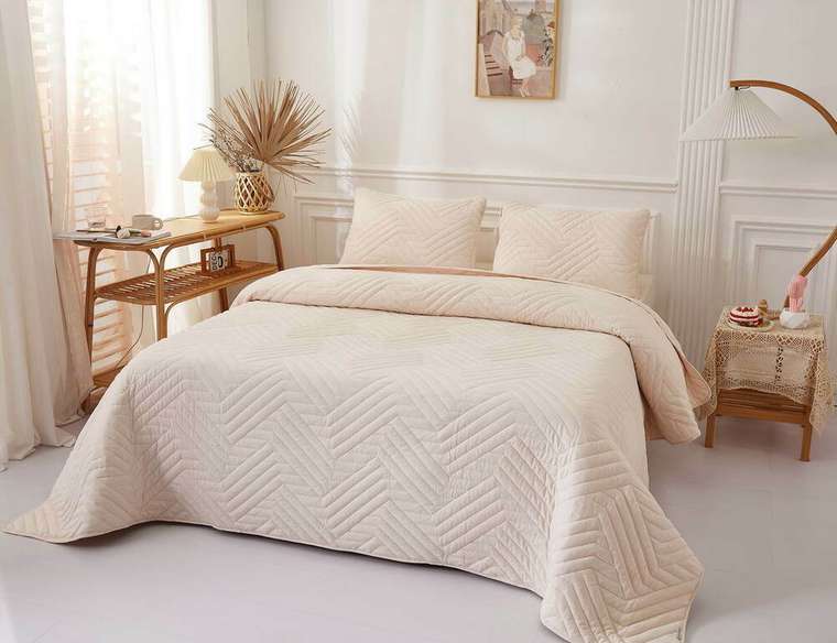 Покрывало с наволочкой Мориц 160х220 кремового цвета