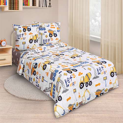 КПБ 'ДайПоспать', 1,5 спальный с 2-мя наволочками 70х70, перкаль, 100 % хлопок, пл. 105 гр./кв.м., 'Юный строитель'