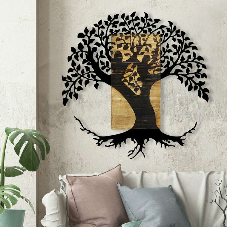 Настенный декор Дерево 89x90 коричнево-черного цвета