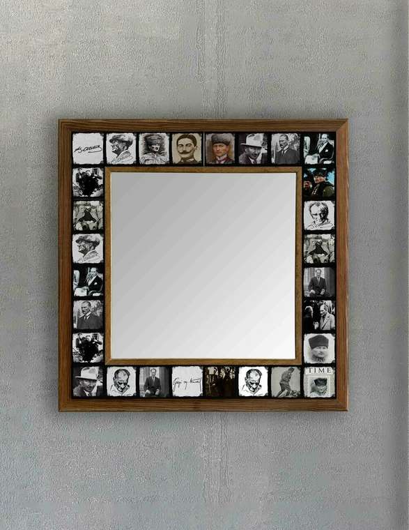 Настенное зеркало 43x43 с каменной мозаикой черно-белого цвета