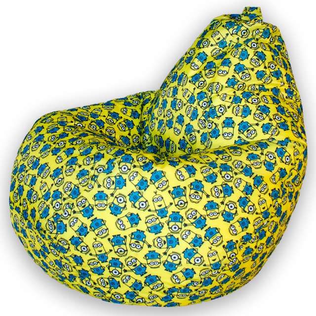 Кресло-мешок Груша 3XL Миньены в обивке оксфорд желто-синего цвета 