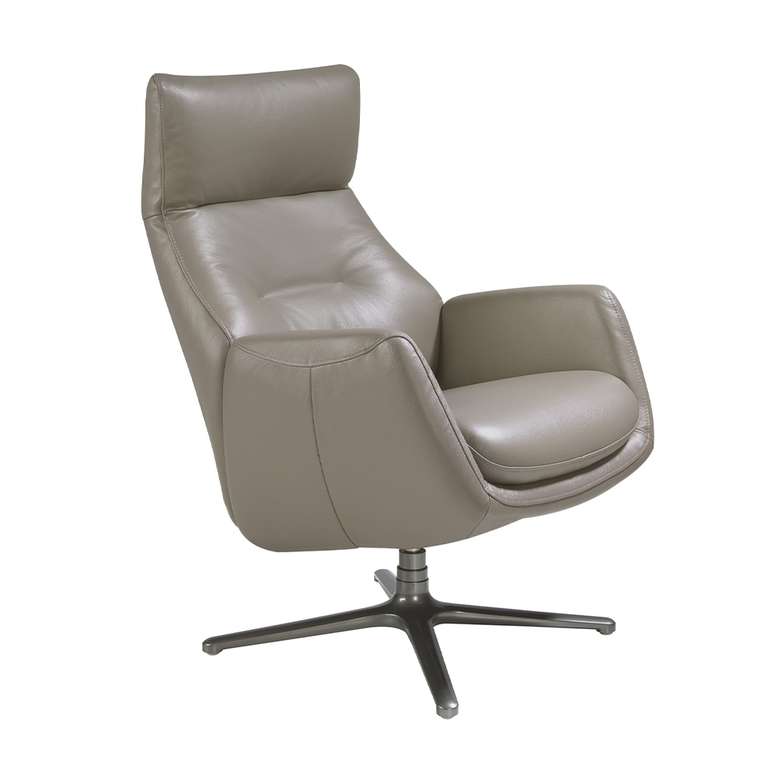 Вращающееся кресло из натуральной кожи серого цвета
