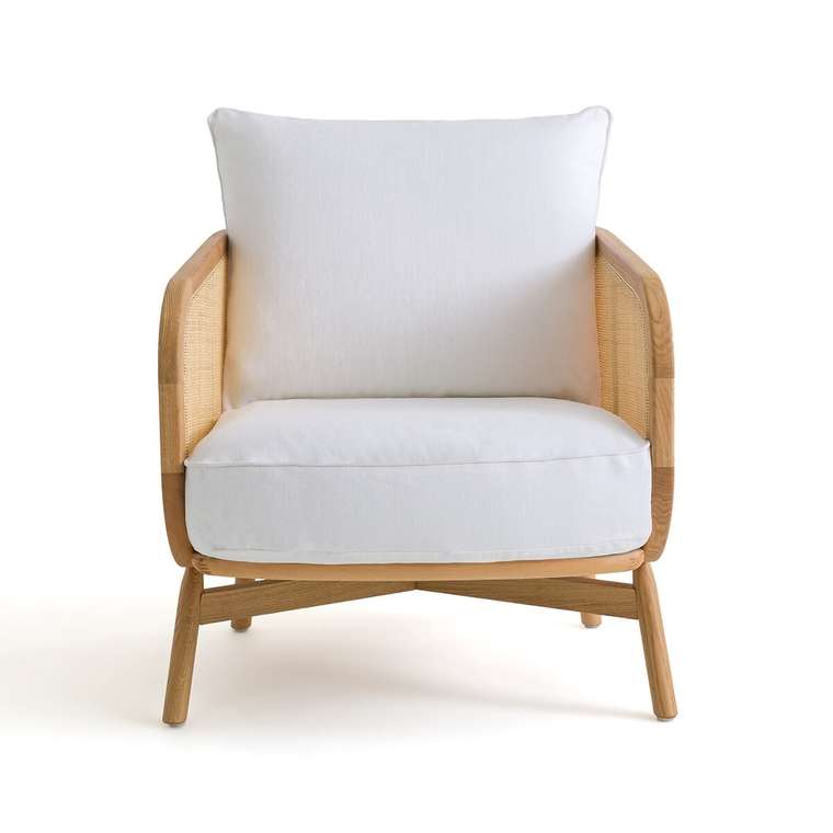 Кресло из хлопка и льна Cornelius белого цвета
