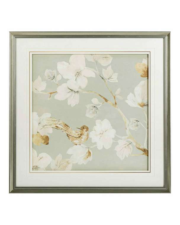 Постер в раме Birds and flowers–II 80х80 в раме серебряного цвета