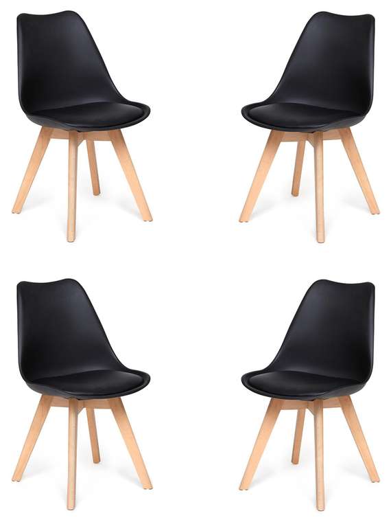 Набор из четырех стульев Tulip черного цвета