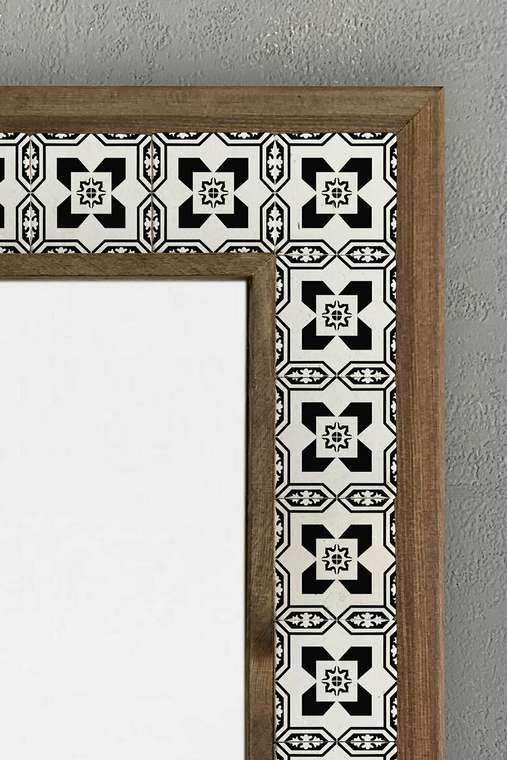 Настенное зеркало с каменной мозаикой 43x63 в раме бело-коричневого цвета