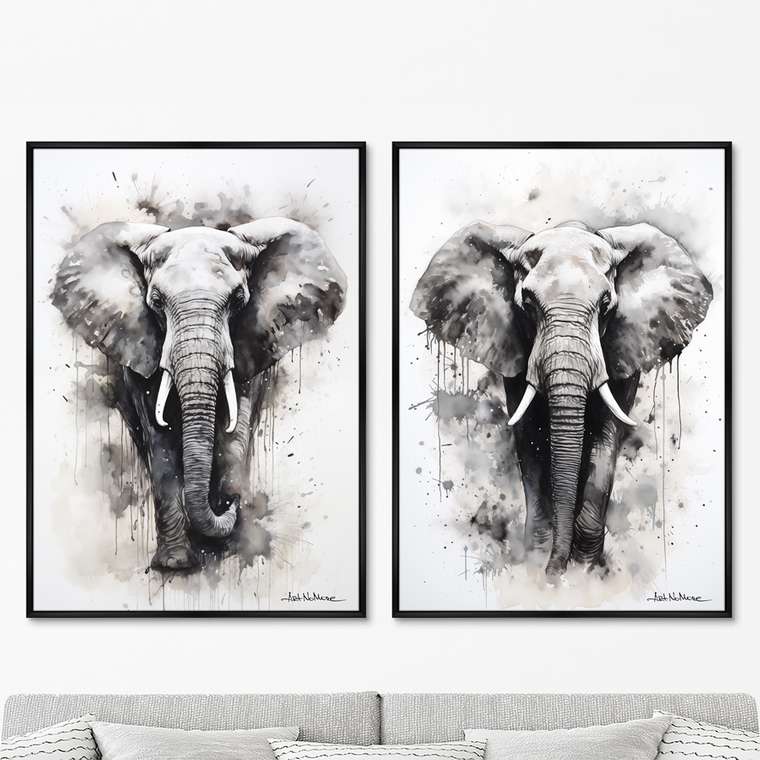 Набор из двух репродукций картин Walking elephants, 2024г.