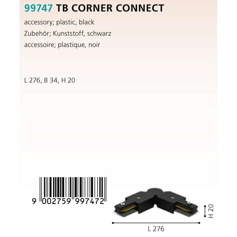 Соединитель L-образный Eglo TB Corner Connect 99747