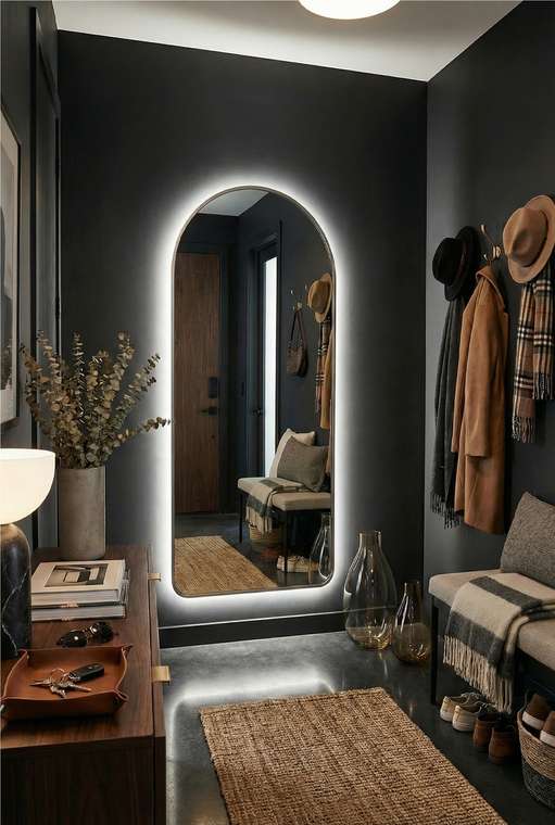 Настенное зеркало Arch XL LED в раме серебряного цвета с подсветкой