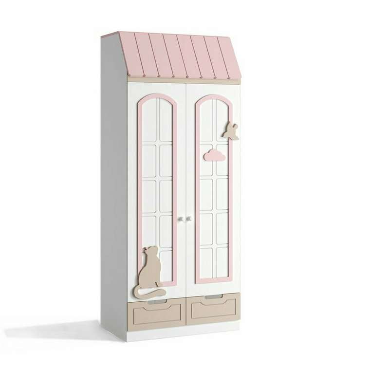 Детский шкаф Кошкин дом бело-розового цвета