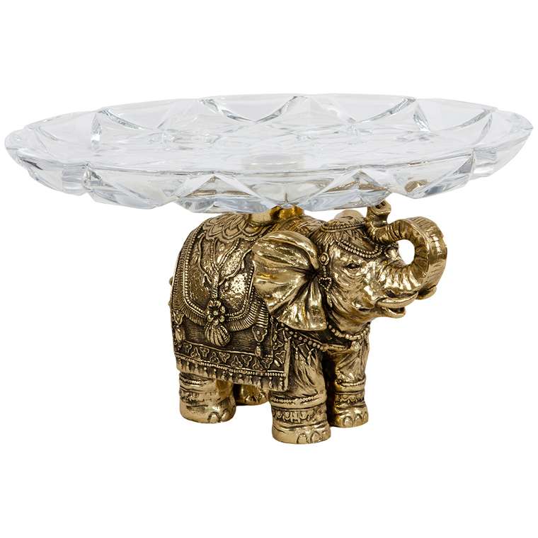 Фруктовница Слон индийский бронзового цвета со стеклянной чашей