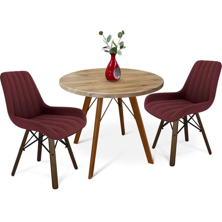 Обеденная группа из стола и двух стульев бордового цвета