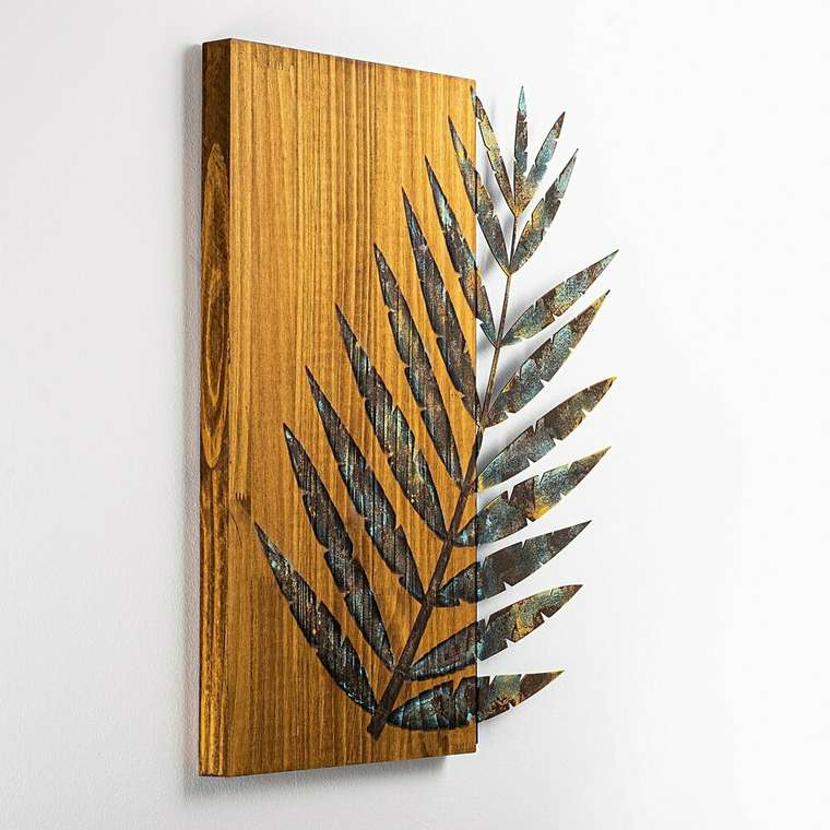Настенный декор Лист 58x50 из металла и дерева