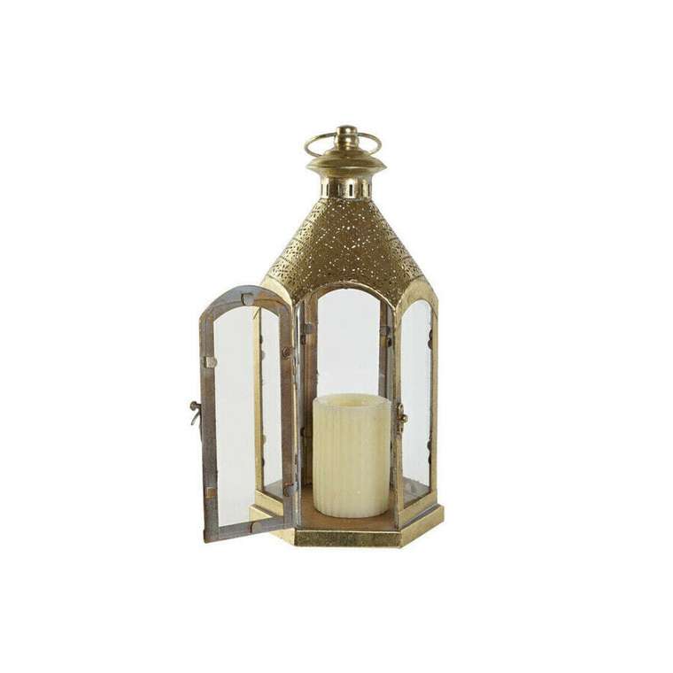 Свечи Подсвечник Home ESPRIT Позолоченный Металл Стеклянный 18 x 18 x 35,5 cm