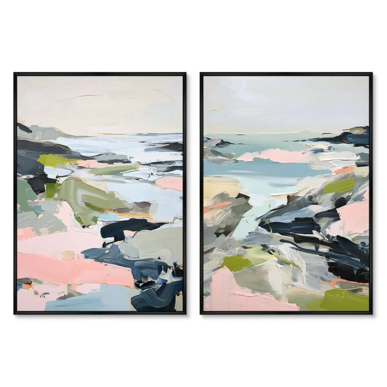 Набор из двух репродукций картин Landscape collection, Sea bay in autumn, 2024г.