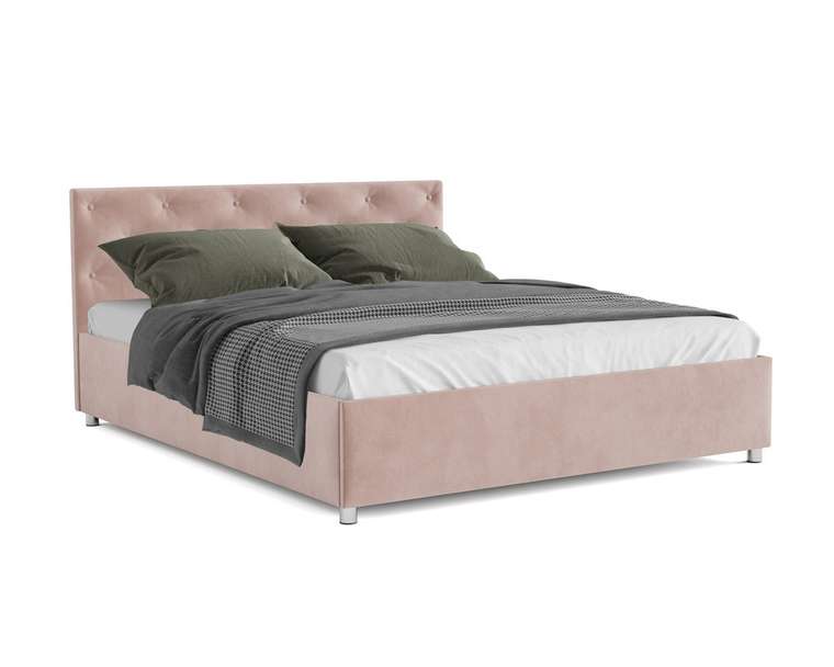 Кровать Классик 140х190 бежевого цвета с подъемным механизмом (микровельвет)