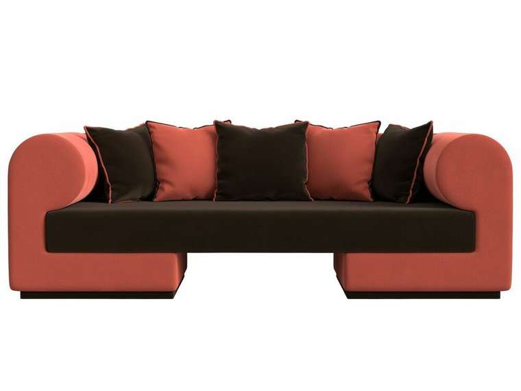 Прямой диван Кипр коричнево-кораллового цвета
