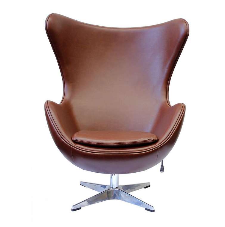 Кресло Egg Chair  коричневого матового цвета из экокожи