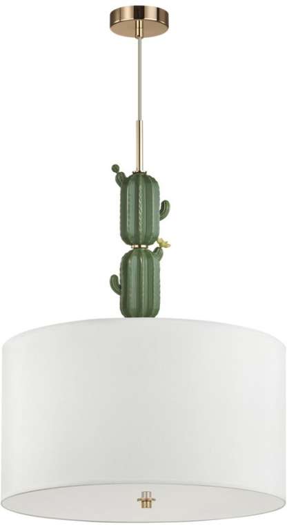 Потолочный светильник подвесной освещает 5 м? Odeon Light Cactus 5425/3 золотой/зеленый/белый/металл/керамика/ткань E27 3*60W