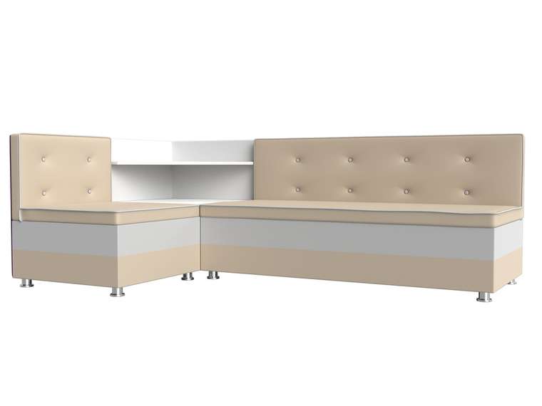 Угловой диван Милан бело-бежевого цвета (экокожа) левый угол
