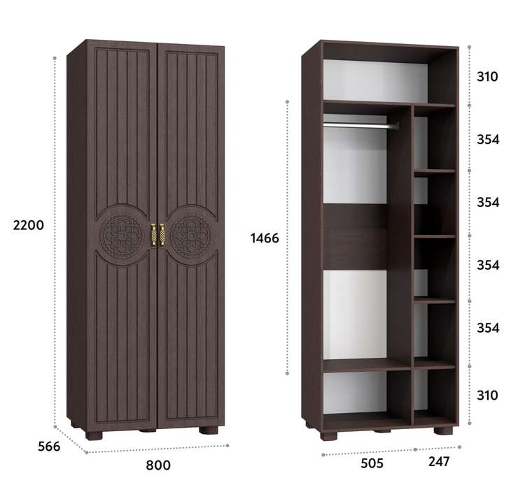 Шкаф для одежды Монблан коричневого цвета