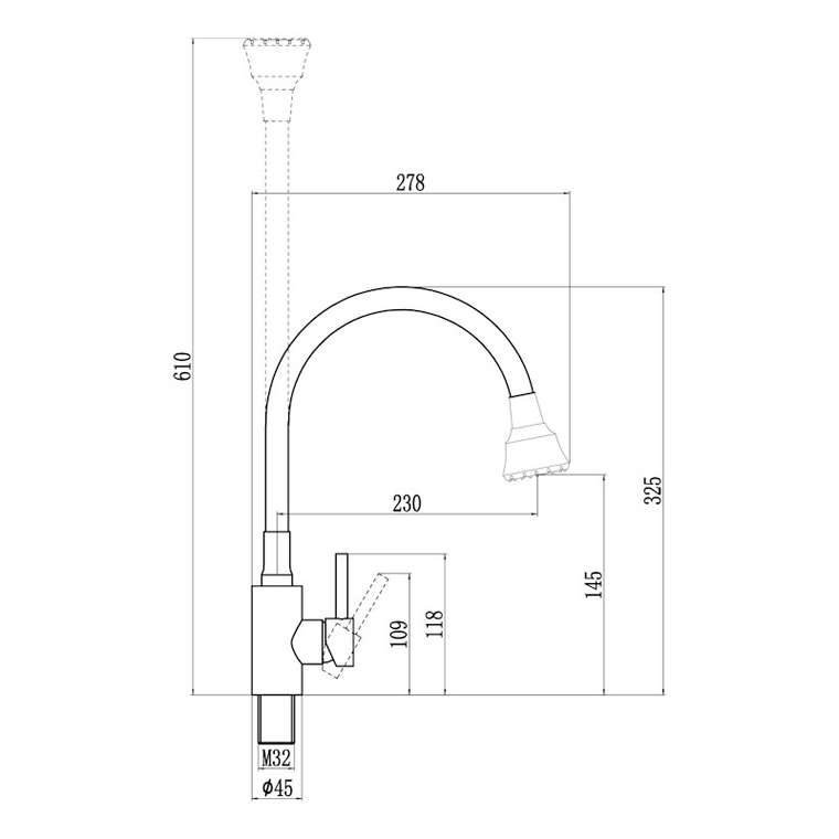 Смеситель для кухни Fmark FS8288H-04 черно-серого цвета с гибким изливом и режимом душ