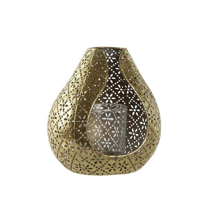 Свечи Подсвечник Home ESPRIT Позолоченный Металл Стеклянный 12,5 x 11,5 x 13,5 cm