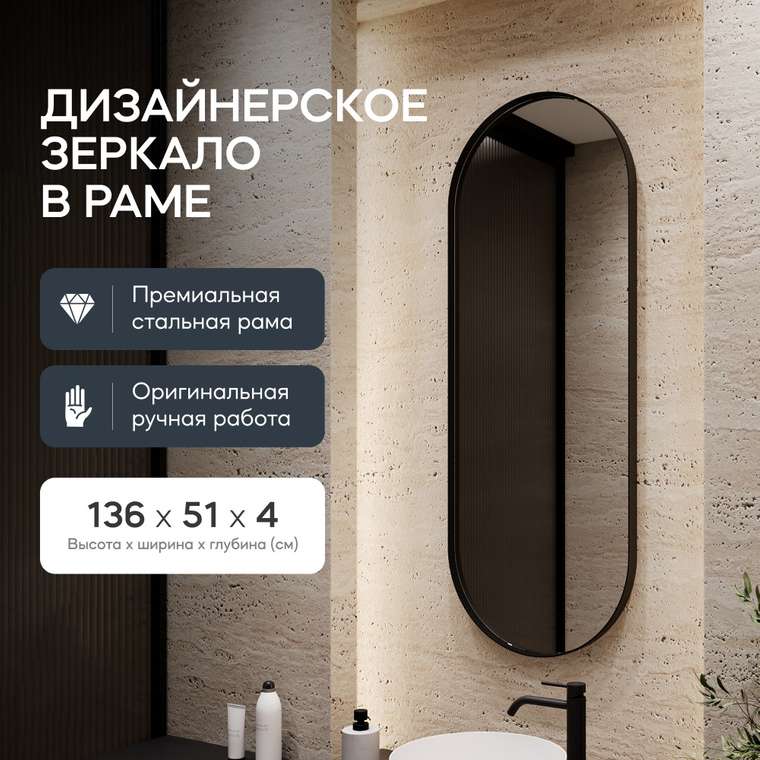 Настенное зеркало Nolvis M в тонкой металлической раме черного цвета