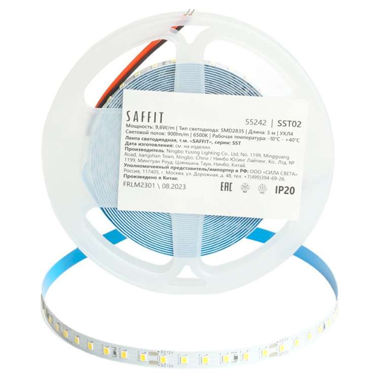 Лента светодиодная Saffit SST02 55242 120SMD(2835)/м 9.6Вт/м 12V 5000*8*1.22мм 6500К, IP20