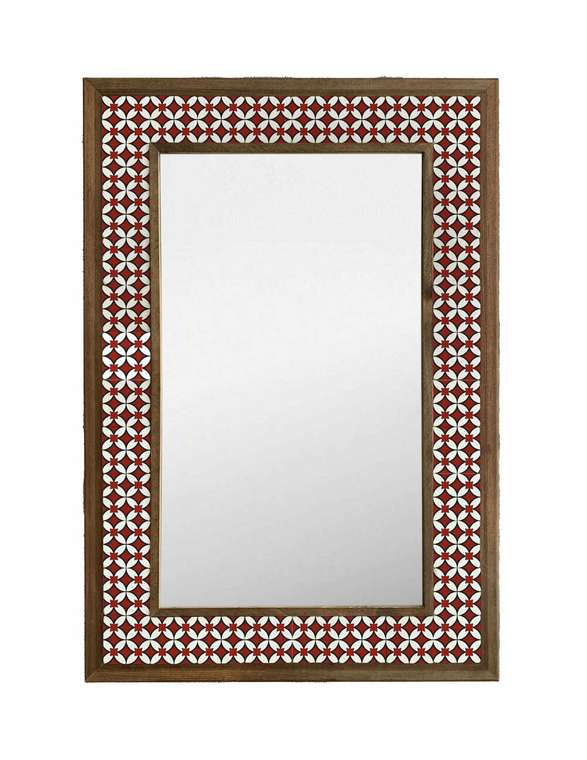 Настенное зеркало 43x63 с каменной мозаикой бело-красного цвета
