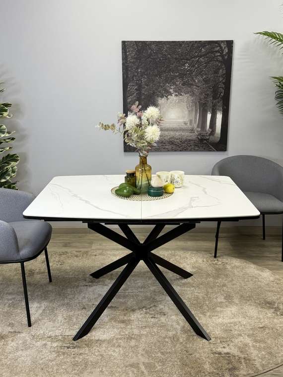 Раздвижной обеденный стол BR1200 бело-черного цвета