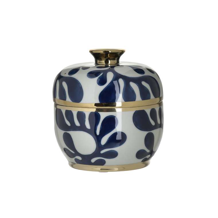 Керамическая ваза бело-синего с крышкой