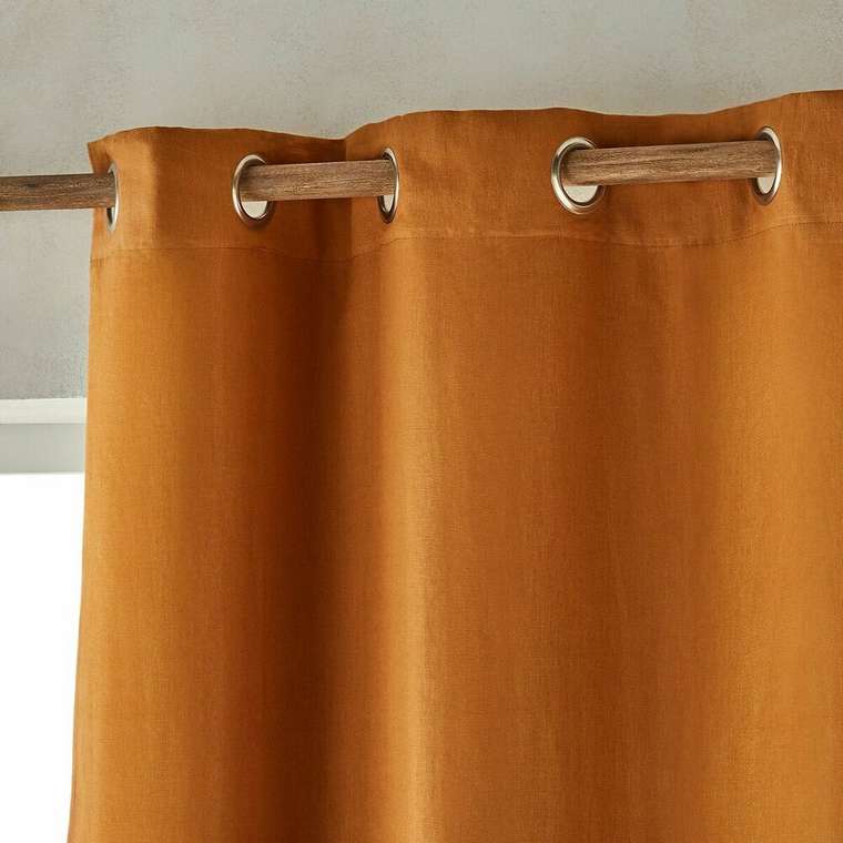 Затемняющая штора из стиранного льна с люверсами Private 140x260 коричневого цвета