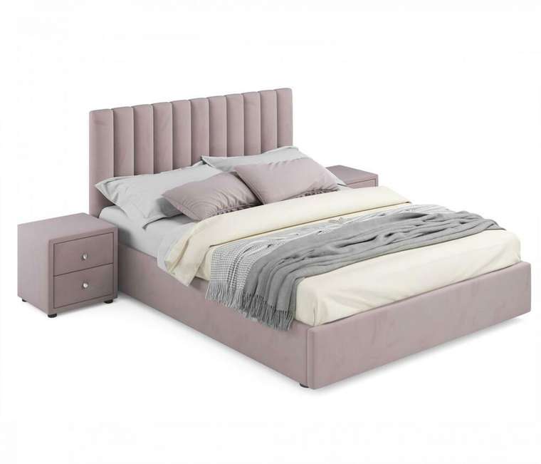 Кровать с подъемным механизмом и двумя тумбами Olivia 160х200 лилового цвета