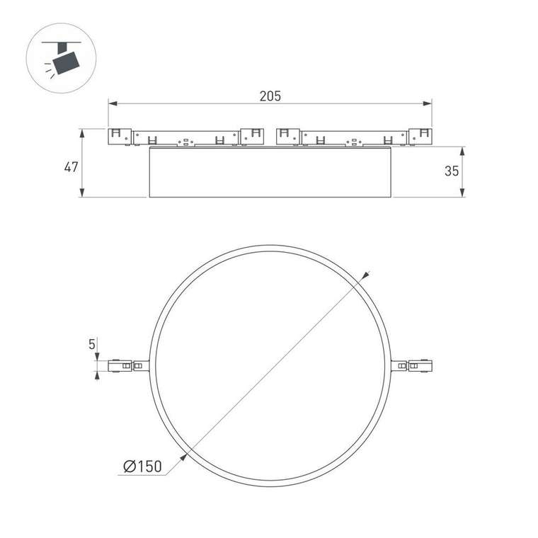 Трековый магнитный светильник Arlight MAG-MICROCOSM-RONDO-R150-15W Day4000 (BK, 90 deg, 24V) (IP20 Металл) 051754
