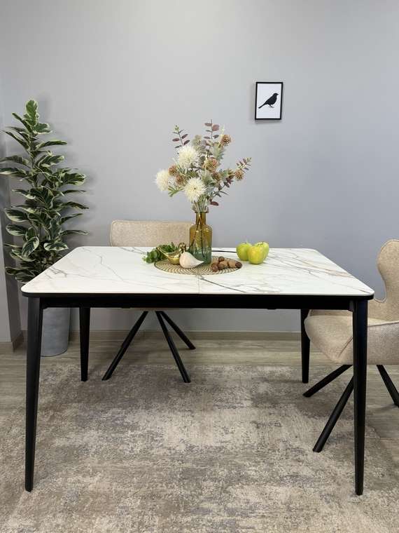 Раздвижной обеденный стол KS1200 бело-черного цвета