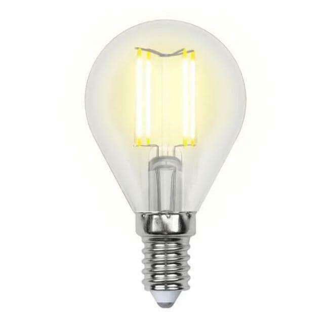Лампа светодиодная филаментная (UL-00003250) Uniel E14 7,5W 3000K прозрачная LED-G45-7,5W/WW/E14/CL GLA01TR
