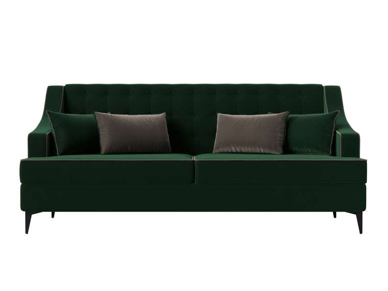 Прямой диван Марк зеленого цвета с коричневым кантом